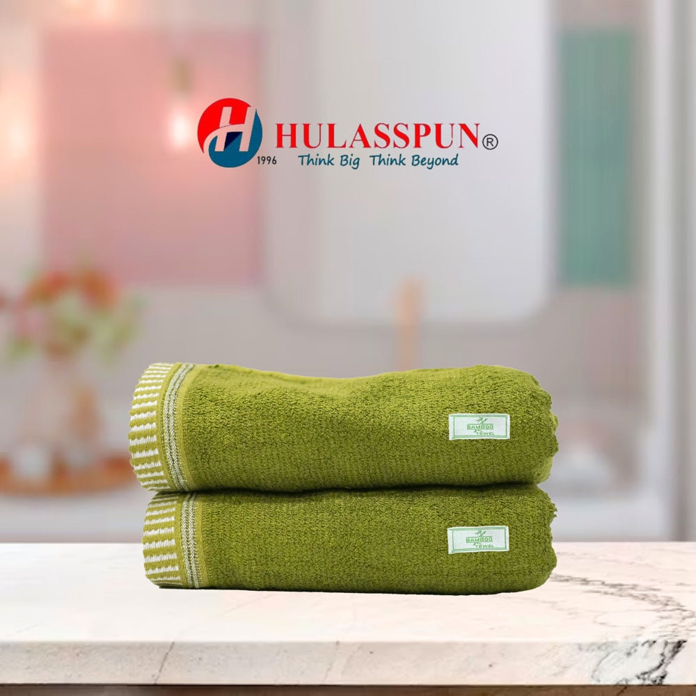 Hulasspun Green Bamboo Moss Hand Towel GSM 420 - 40x60 cm (Green) Set of 2 - 1 U