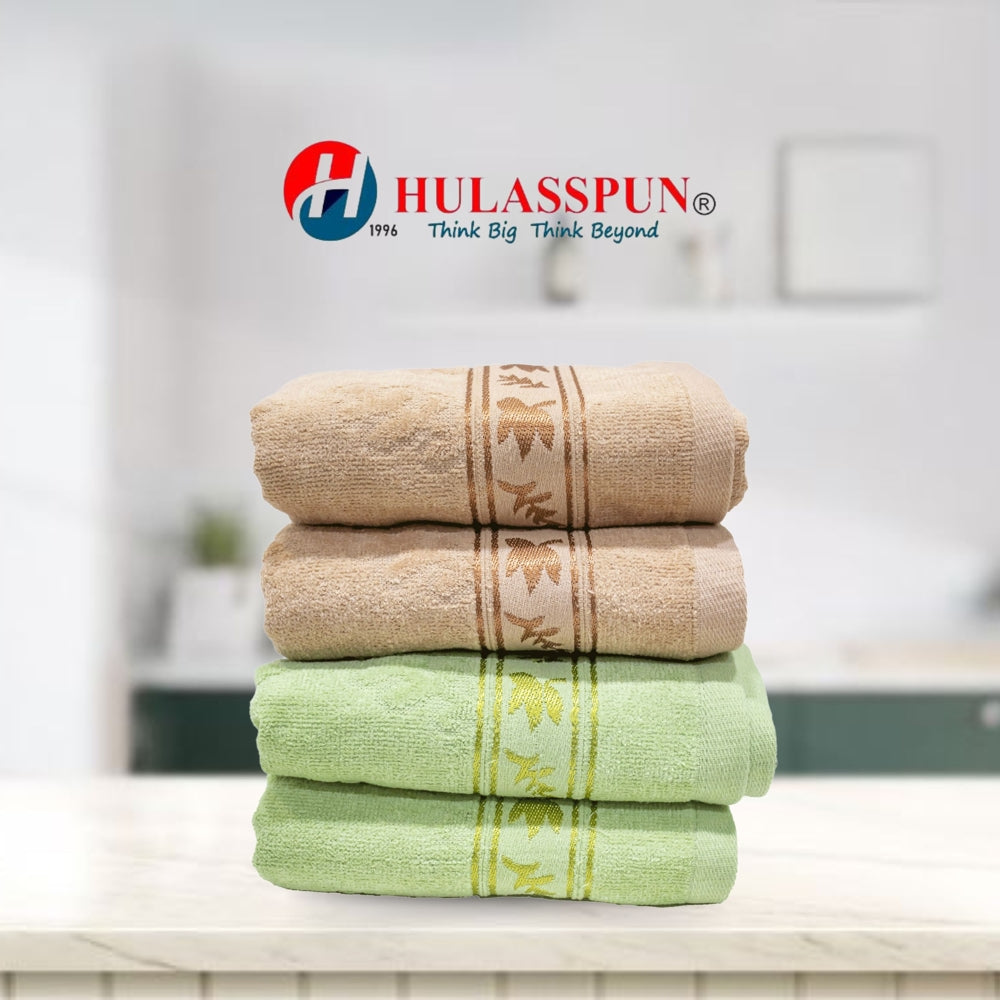 Hulasspun Vento Hand Towel GSM 440 - 35x51 cm (Green & Beige ) Set of 4 - 1 U