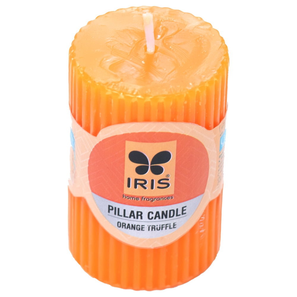 Iris Ribbed Pillar Candle Orange Truffle - 1 U