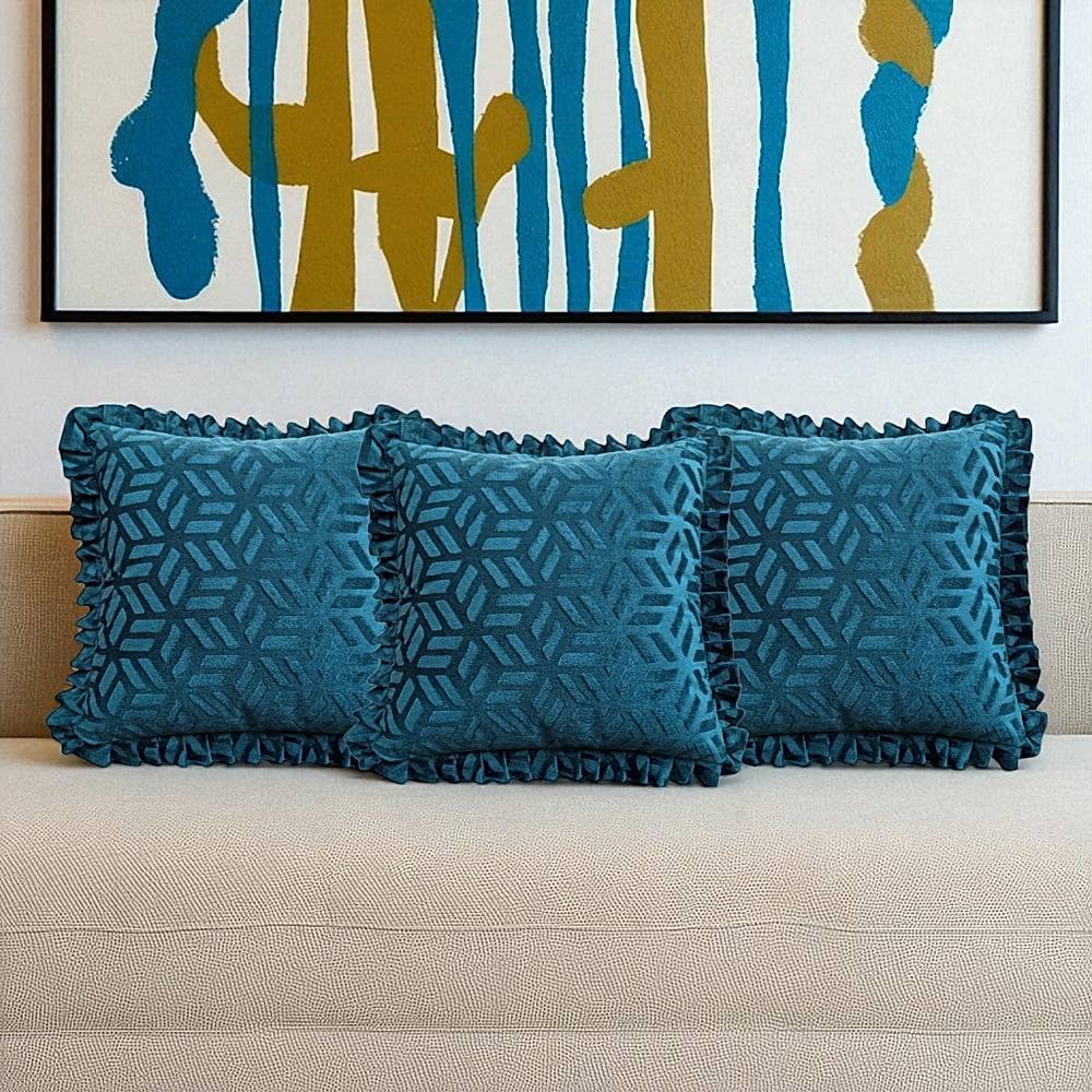 MHF Abstract Grace Frill Cushion Cover 01 (Peacock) 40 x 40 cm - Set of 3 - 1 Unit