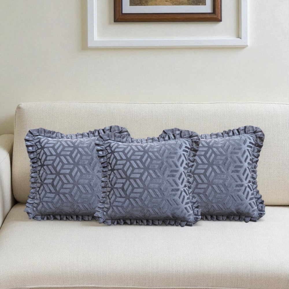 MHF Abstract Grace Frill Cushion Cover 02 (Grey) 40 x 40 cm - Set of 3 - 1 Unit