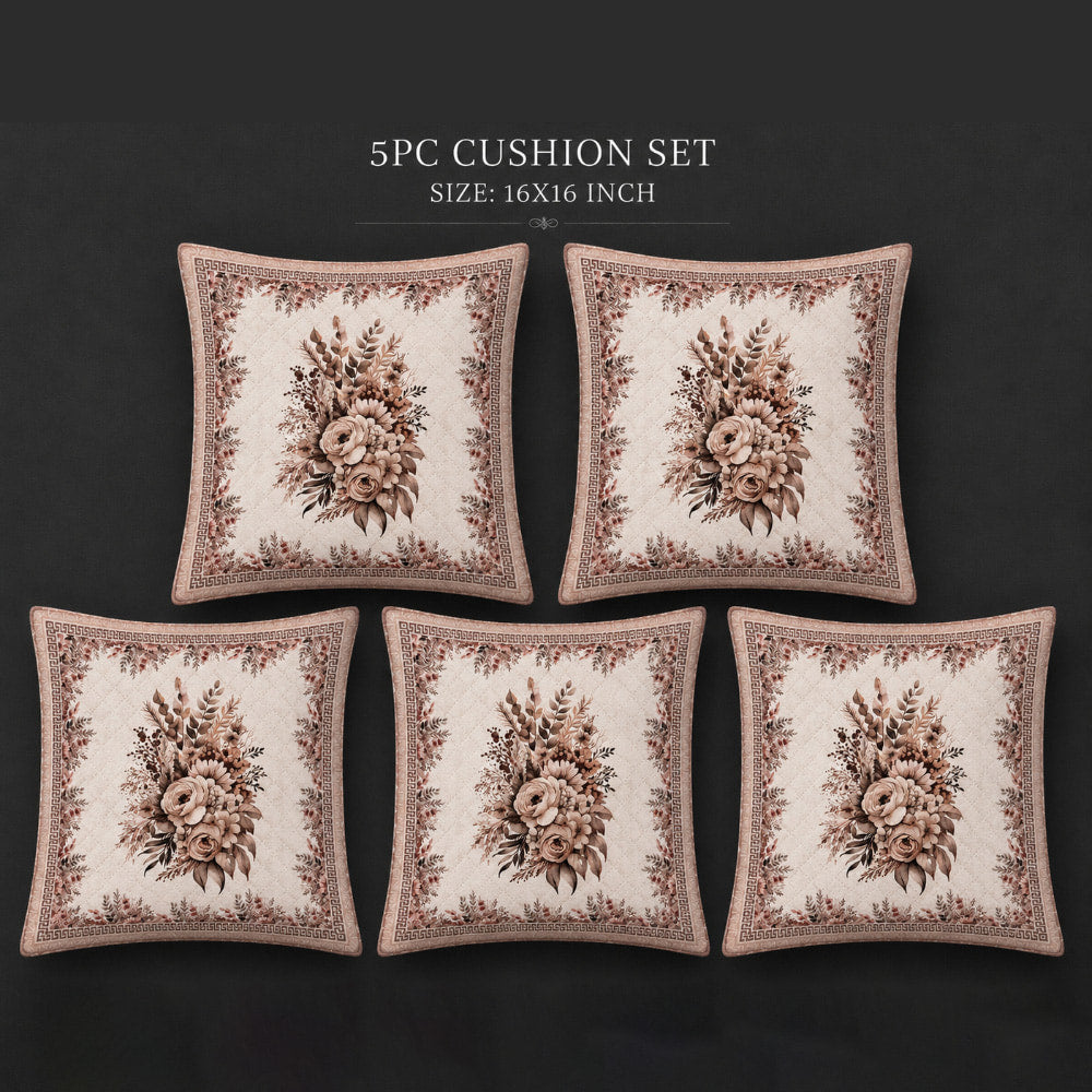 MHF Floral Lotus Cushion Cover 03 (Cream) 40 x 40 cm - Set of 5 - 1 Unit
