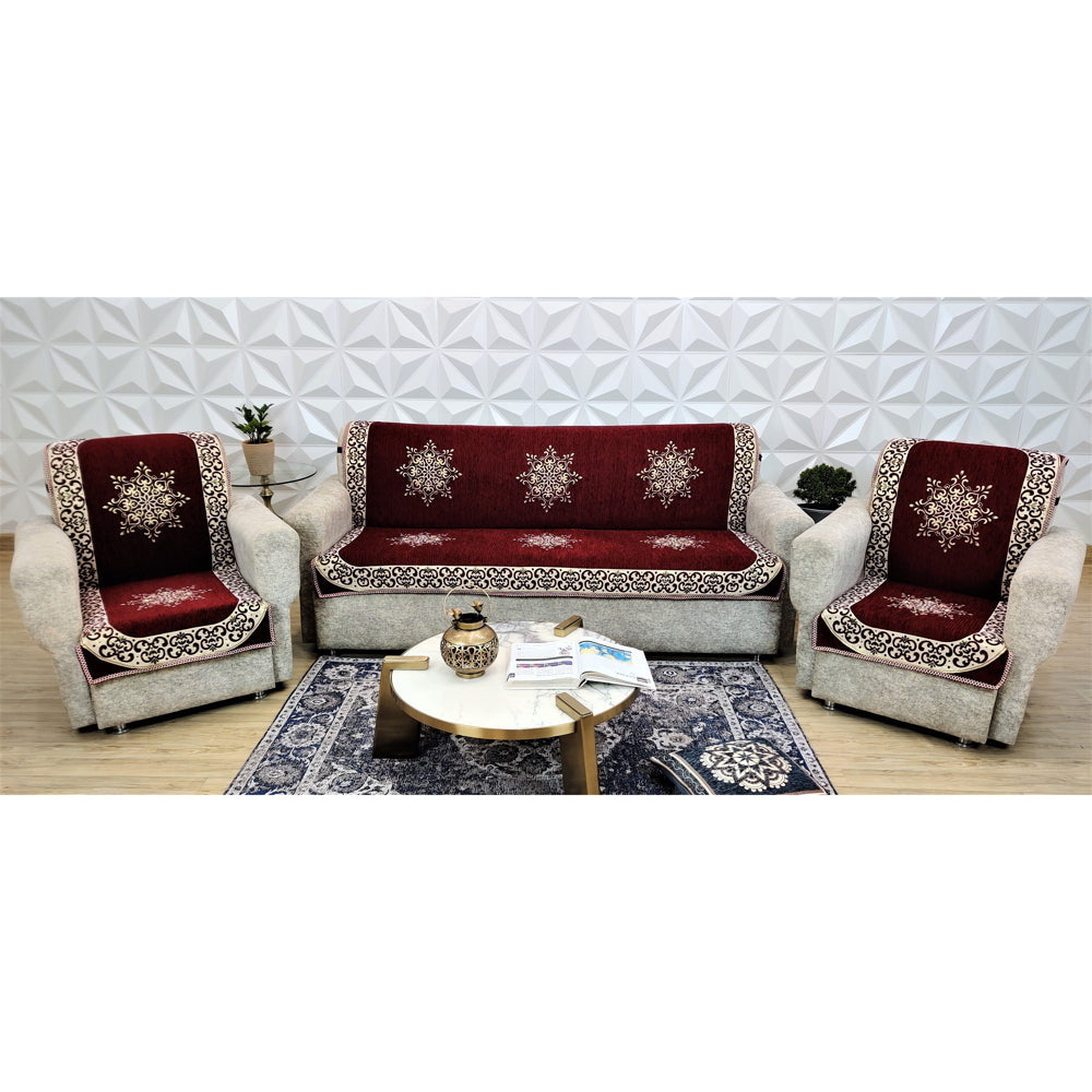 MHF Sofa Slip Cover Divine (Maroon) - Set Of 6 - 1 U