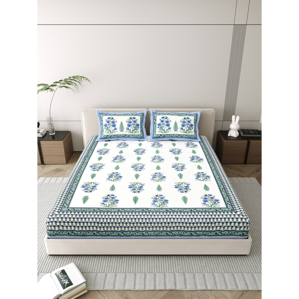 Salona Bichona 100% Cotton Semi King Size Bedsheet (051B) 220 x 265 cm - 1 U