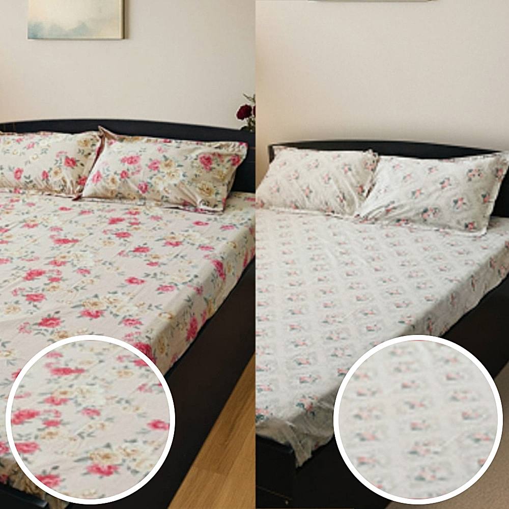 VAA D41/42 Double Bedsheet 140 GSM (Peach & White) 224 x 243 cm - Set of 2