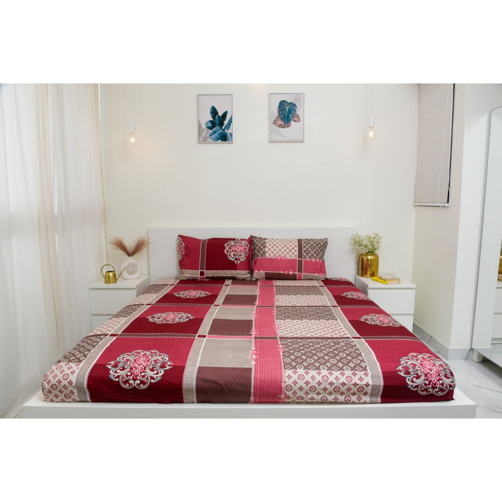 VAA D52 Double Bedsheet 140 GSM (Red) - 224 x 243 cm - 1 Unit