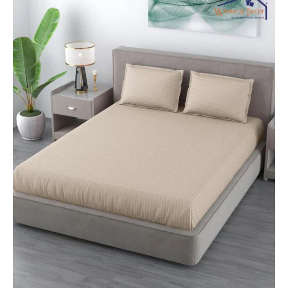 VAA Satin Stripe Double Bedsheet 140 GSM (Beige) - 224 x 243 CM - 1 U