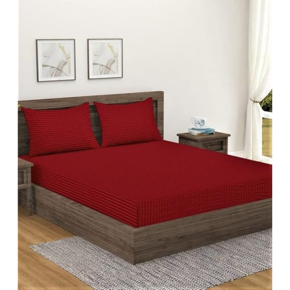 VAA Satin Stripe Double Bedsheet 140 GSM (Maroon) - 224 x 243 CM - 1 U