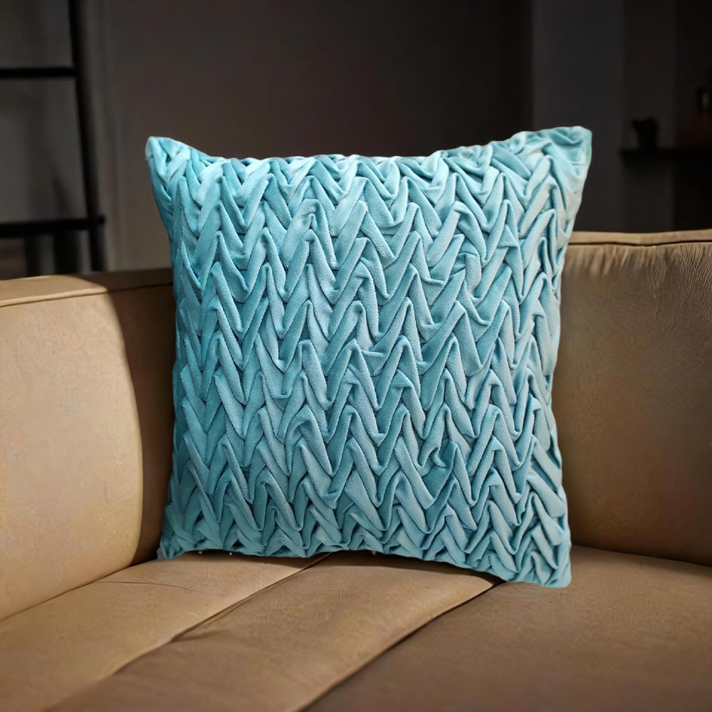 VAA Smocking Wave Cushion Cover - Teal Blue (40x40 cm) - 1 U