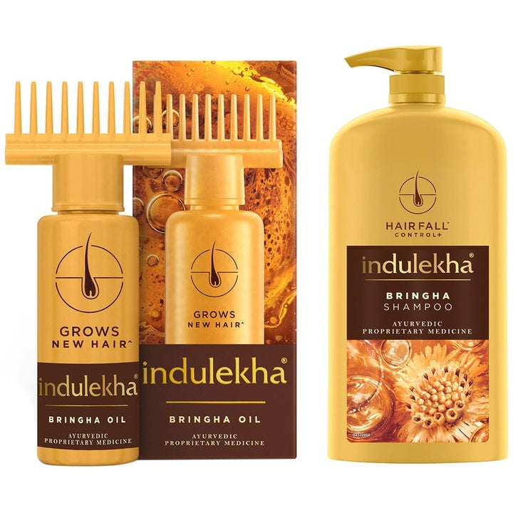 Indulekha Set of Bringha Hair Oil - 100 ml & Bringha Shampoo - 1 L