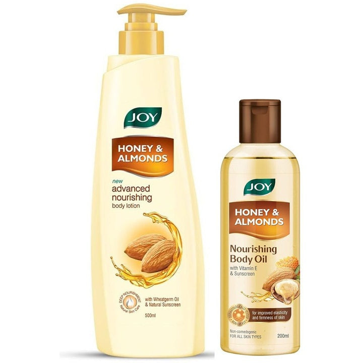 JOY Set of Honey & Almonds Advanced Nourishing Body Lotion 500 ml & Body Oil 200 ml