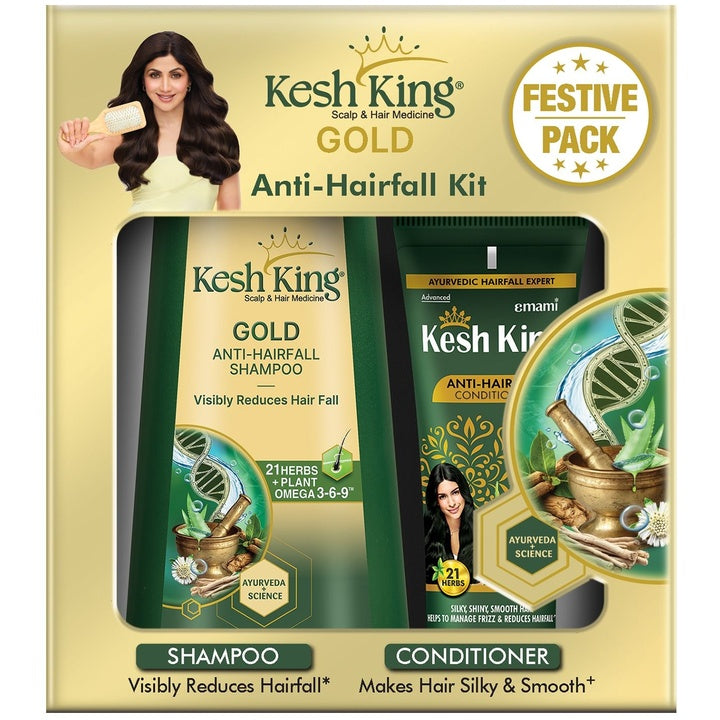 Kesh King Set of 2 Gold Anti-Hairfall Shampoo (600ml) & Conditioner (200ml) Kit