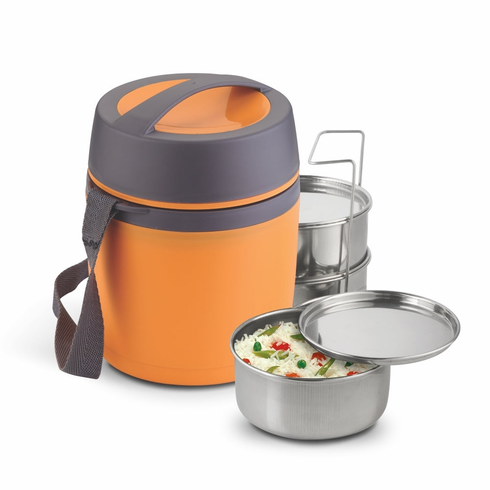 Asian Happy Meal Tiffin 3 Containers Lunch Box - Orange - 1.45 L