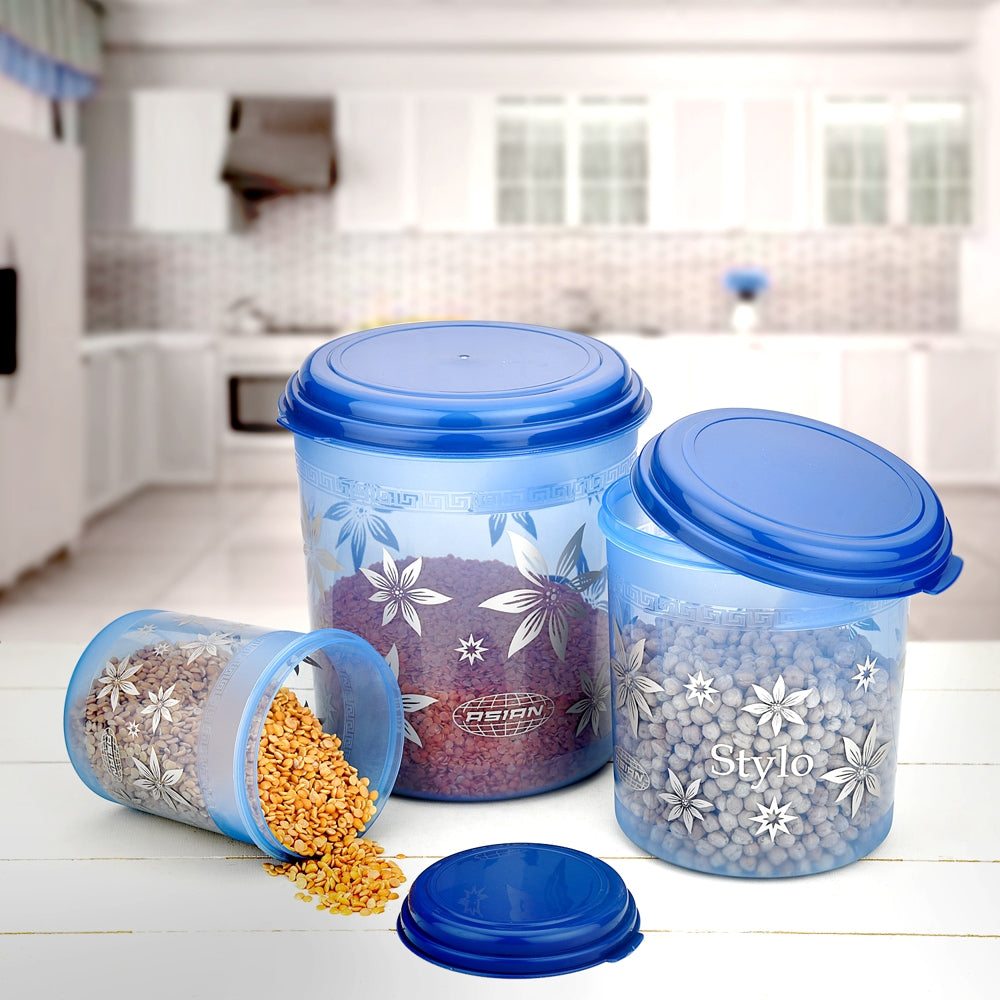 Asian Stylo Pack Round Containers - Blue - 3 U