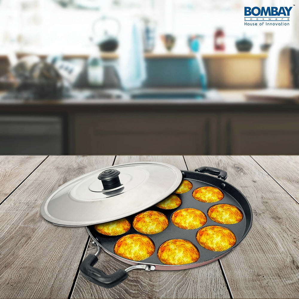 Bombay Kookware Non-Stick Appam 12 Cavity - Maroon - 1 U