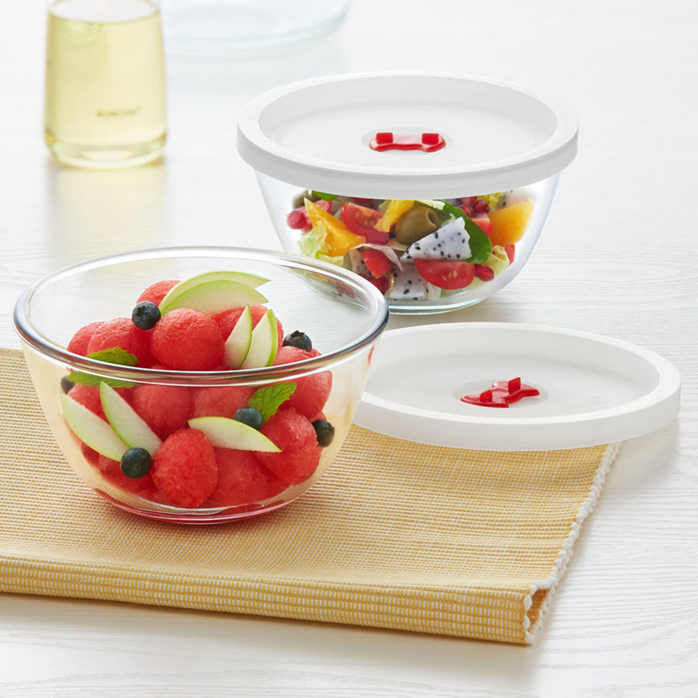 Borosil Tuff Round Glass Bowl With Lid (750 ml) - Set Of 2 - 1 Unit