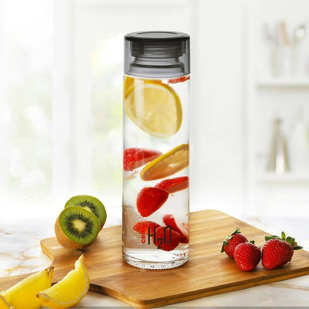 Cello H2O Glass Fridge Water Bottle with Plastic Cap Black - 920 ml - 1 U