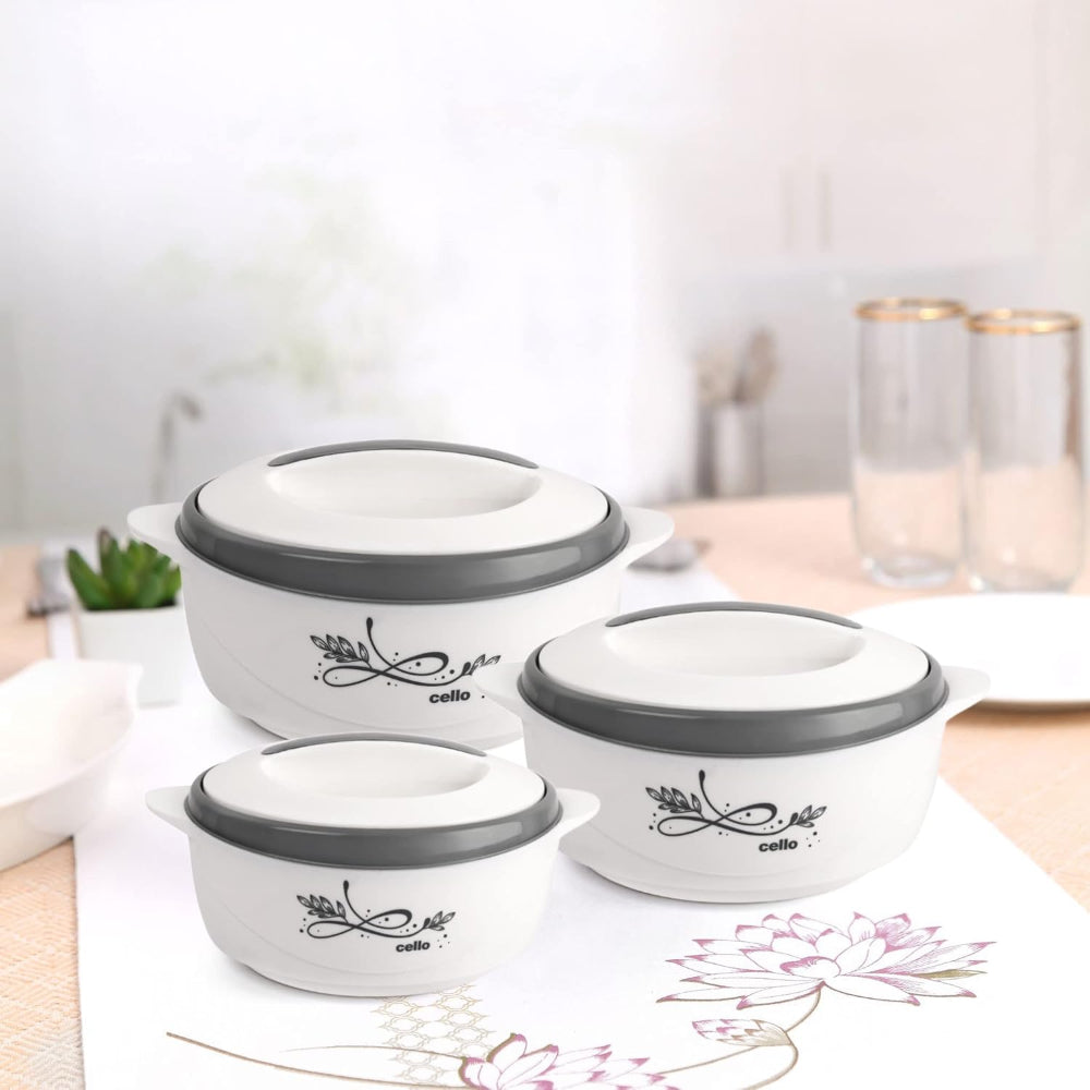 Cello Sapphire Insulated Inner Steel Casserole (White) - Set Of 3 - 1 Unit