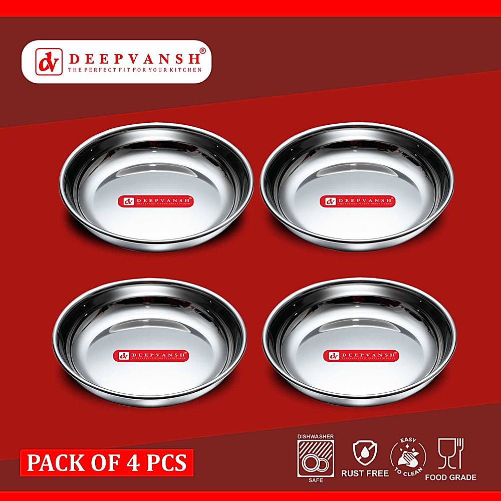 Deepvansh Stainless Steel Halwa Plate - 12.5 cm - 4 U