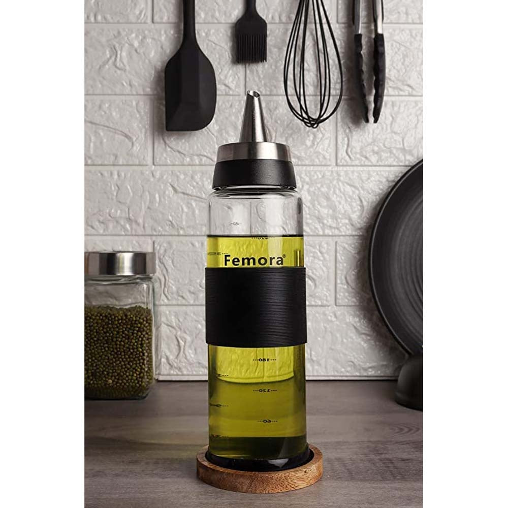Femora Borosilicate Glass Oil Dispenser With Stainless Steel Lid - 500 ml