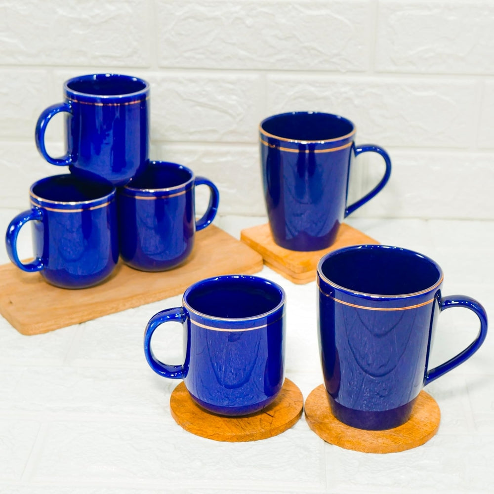 Femora Ceramic 2 Mug + 4 Tea Cup - Royal Blue (6 Pieces) - 1 U