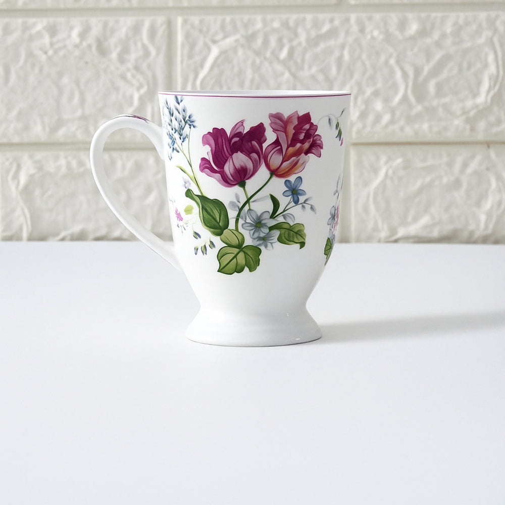 Femora Ceramic Floral Coffee Mug (White) - 300 ml - 1 Unit