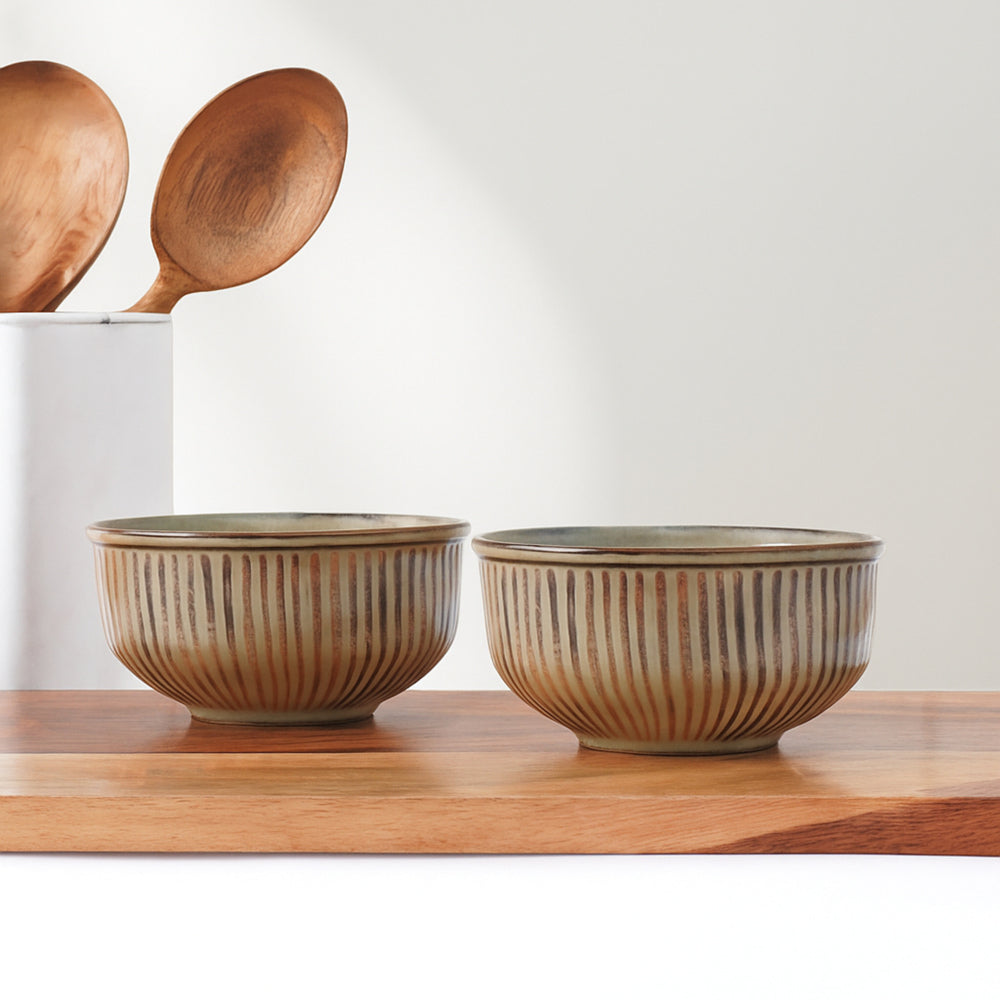 Femora Ceramic Snack Bowl (Brown) 450 ml - Set Of 2 - 1 Unit