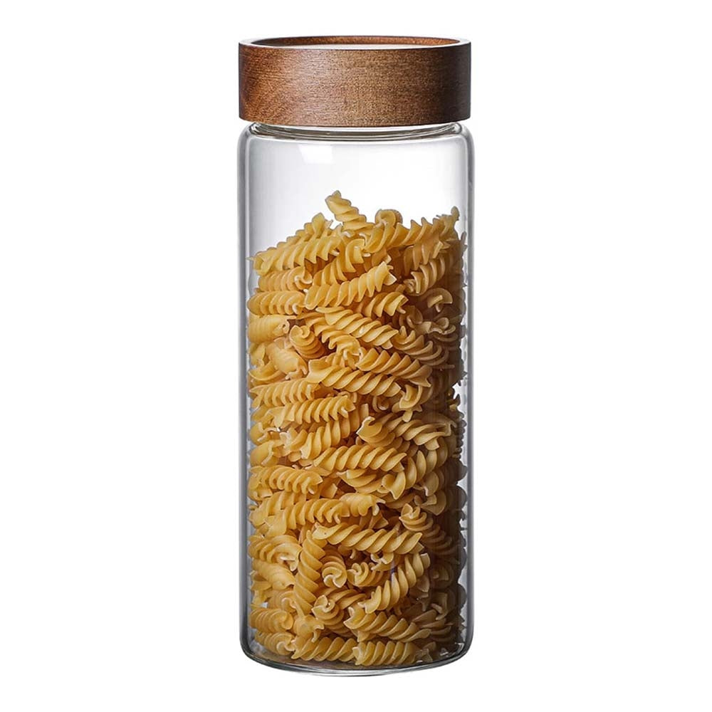 Femora Glassware Round Storage Jar With Wooden Lid - 750 ml