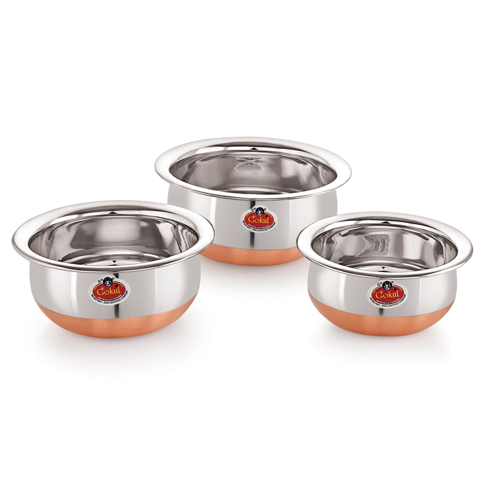 Gokul Stainless Steel Copper Bottom Handi Set - Set of 3 - 3 U