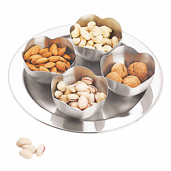 Gokul Stainless Steel Lotus Flower Bowls & Tray - 5 U