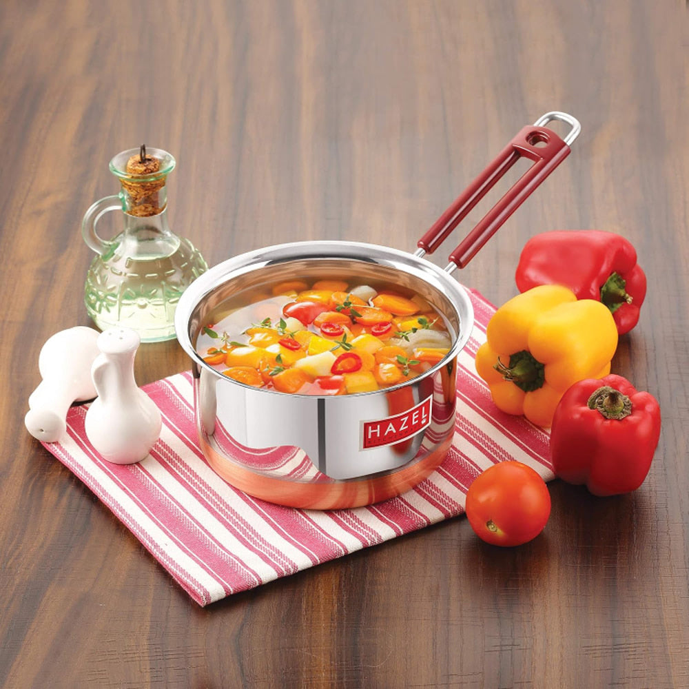 HAZEL Stainless Steel Copper Bottom Saucepan With Handle Rubber Grip - 1000 ml - 1 Unit