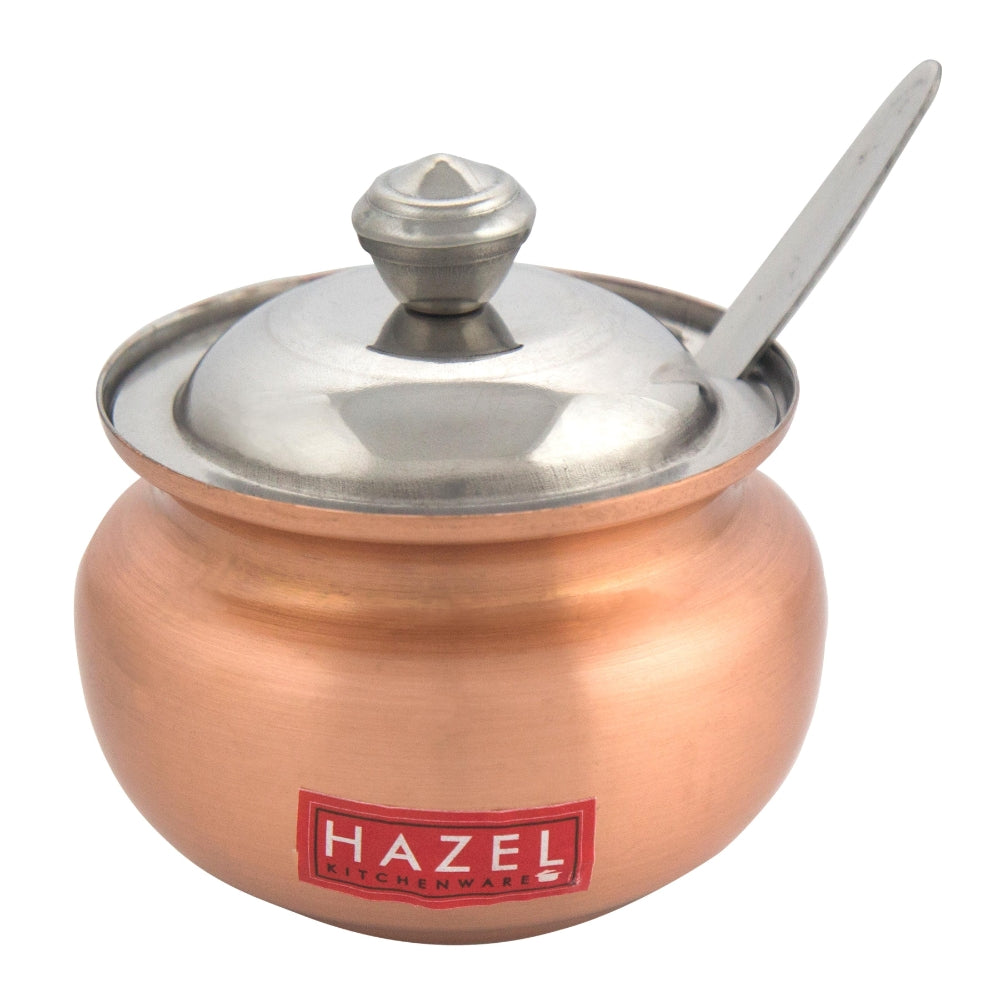 HAZEL Stainless Steel Copper Finish Oil Ghee Pot With Spoon & Lid - 300 ml