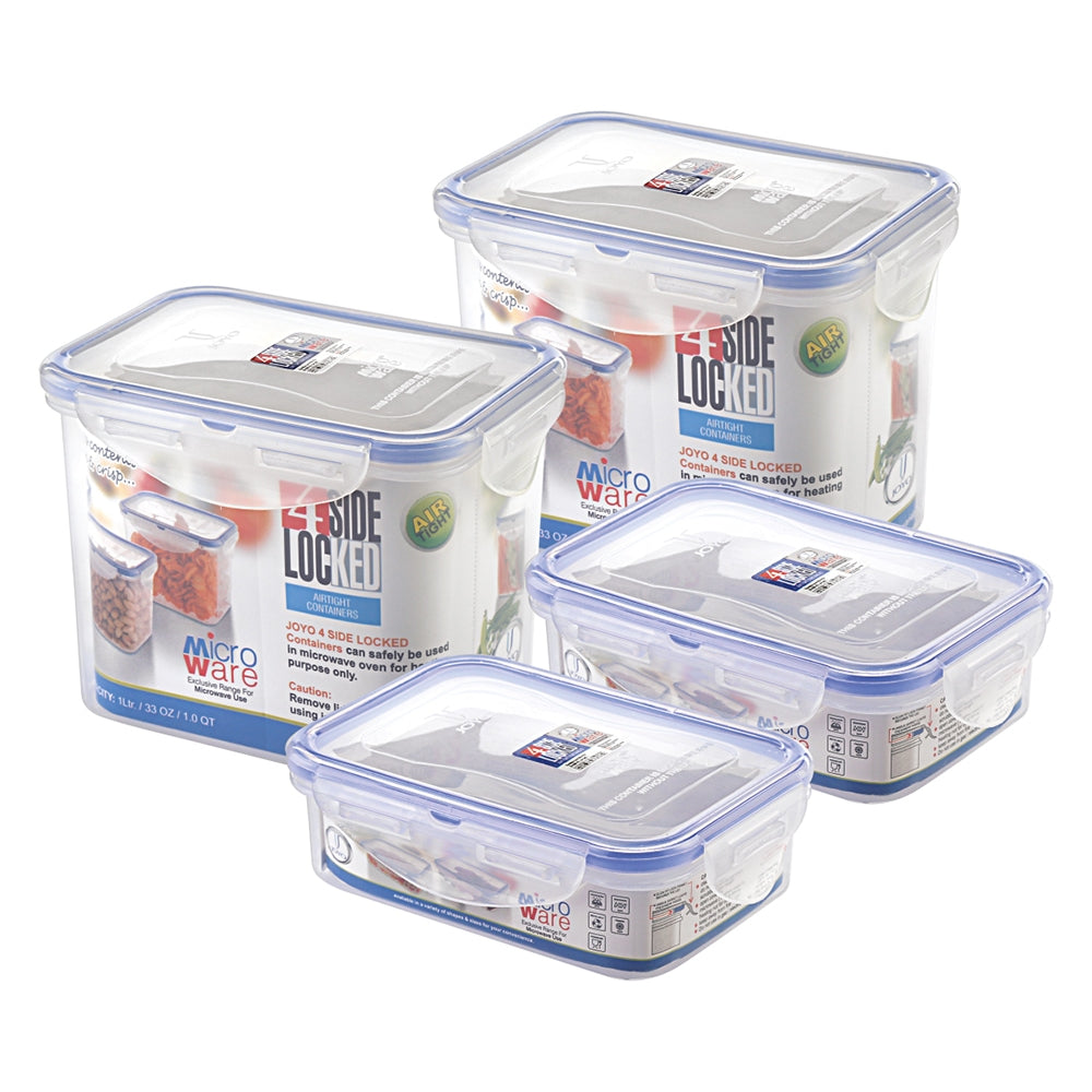 Joyo 4 Side Lock Plastic Rectangle Containers - Set Of 4 - 4 U