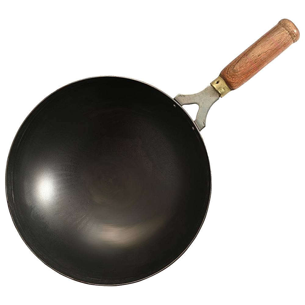 KYYTE Iron Sheet Metal Wok With Wooden Handle - Black - 24 cm