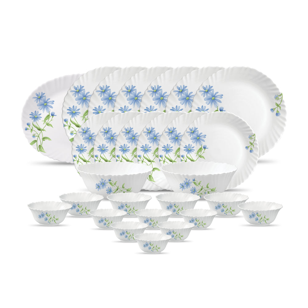 La Opala Classique Blue Daisy Dinner Set (White) - 27 Piece - 1 Unit
