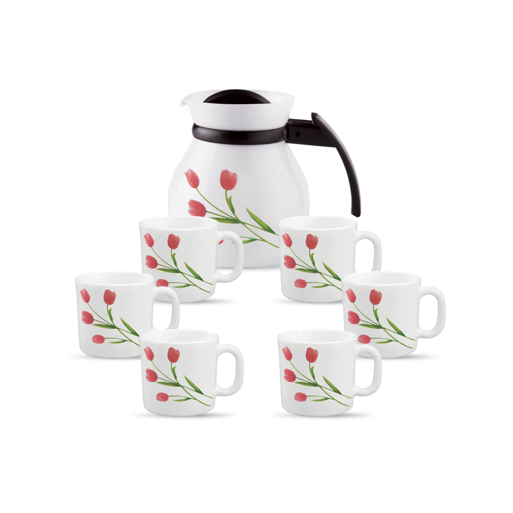 La Opala Novo Radiant Curve Coffee Mugs & Kettle - 7 Piece - 1 Unit