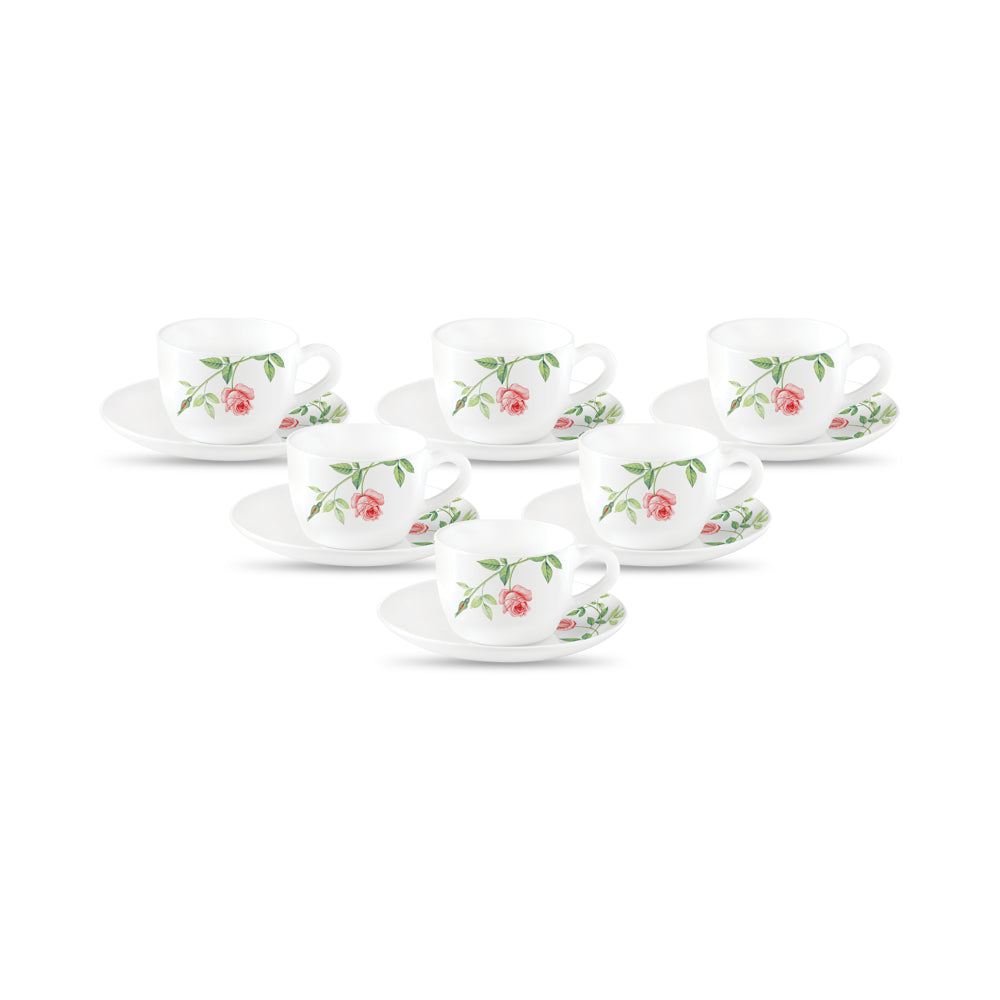 La Opala Princess Rose Garden Cup & Saucer (150 ml) - Set Of 12 - 1 Unit