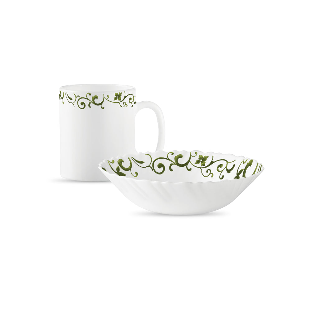 La Opala Swirls Green Breakfast Mug & Bowl Set (White) - 2 Piece - 1 Unit
