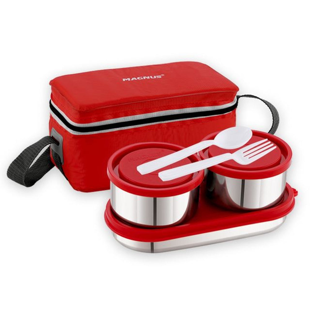 Magnus Fancy 3 Prime Stainless Steel Lunch Box - Red - 3 U