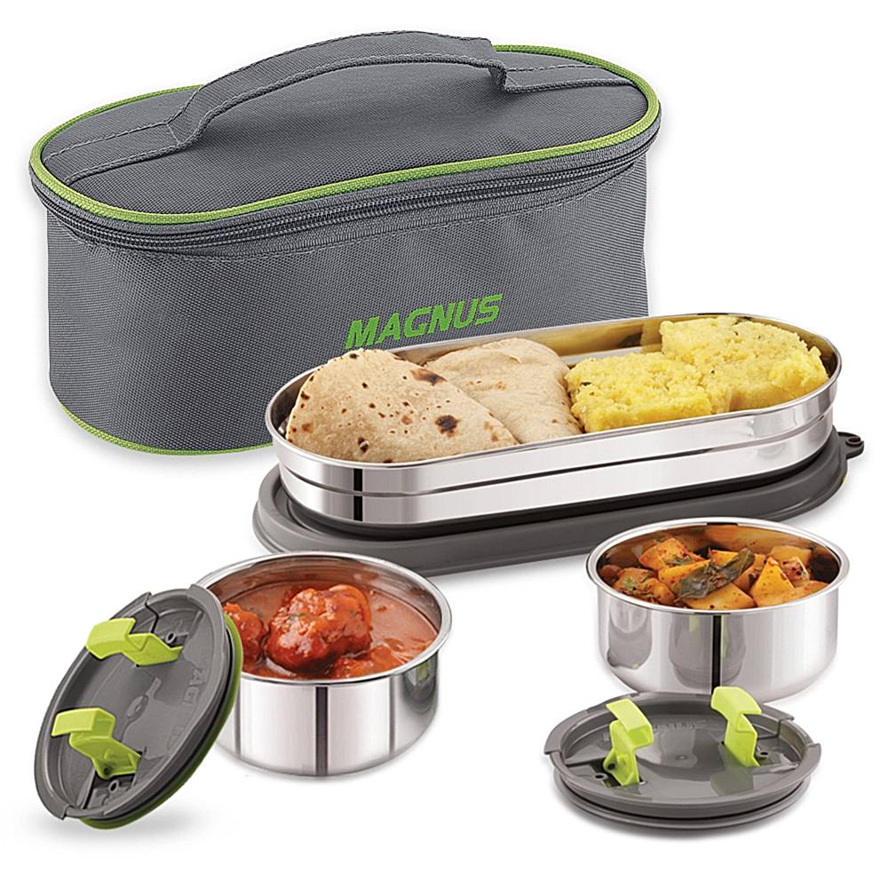 Magnus Olive 3 Prime Stainless Steel Lunch Box - Green - 3 U