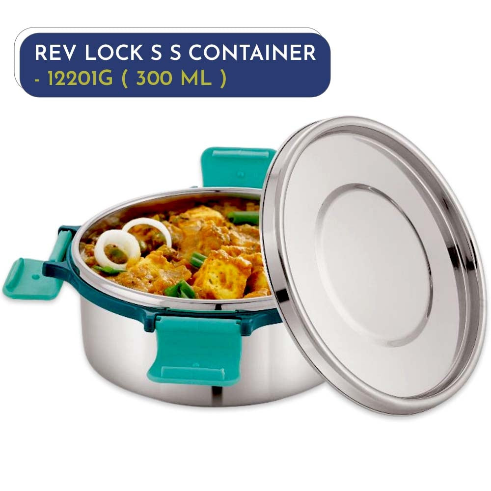 Magnus Rev Lock Stainless Steel Container 300 ml - Teal & Silver - 1 U