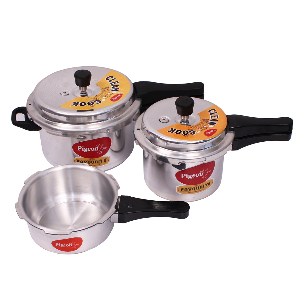 Pigeon Favourite Aluminium Outer Lid Pressure Cooker (2 L+ 3 L+ 5 L) - 3 U
