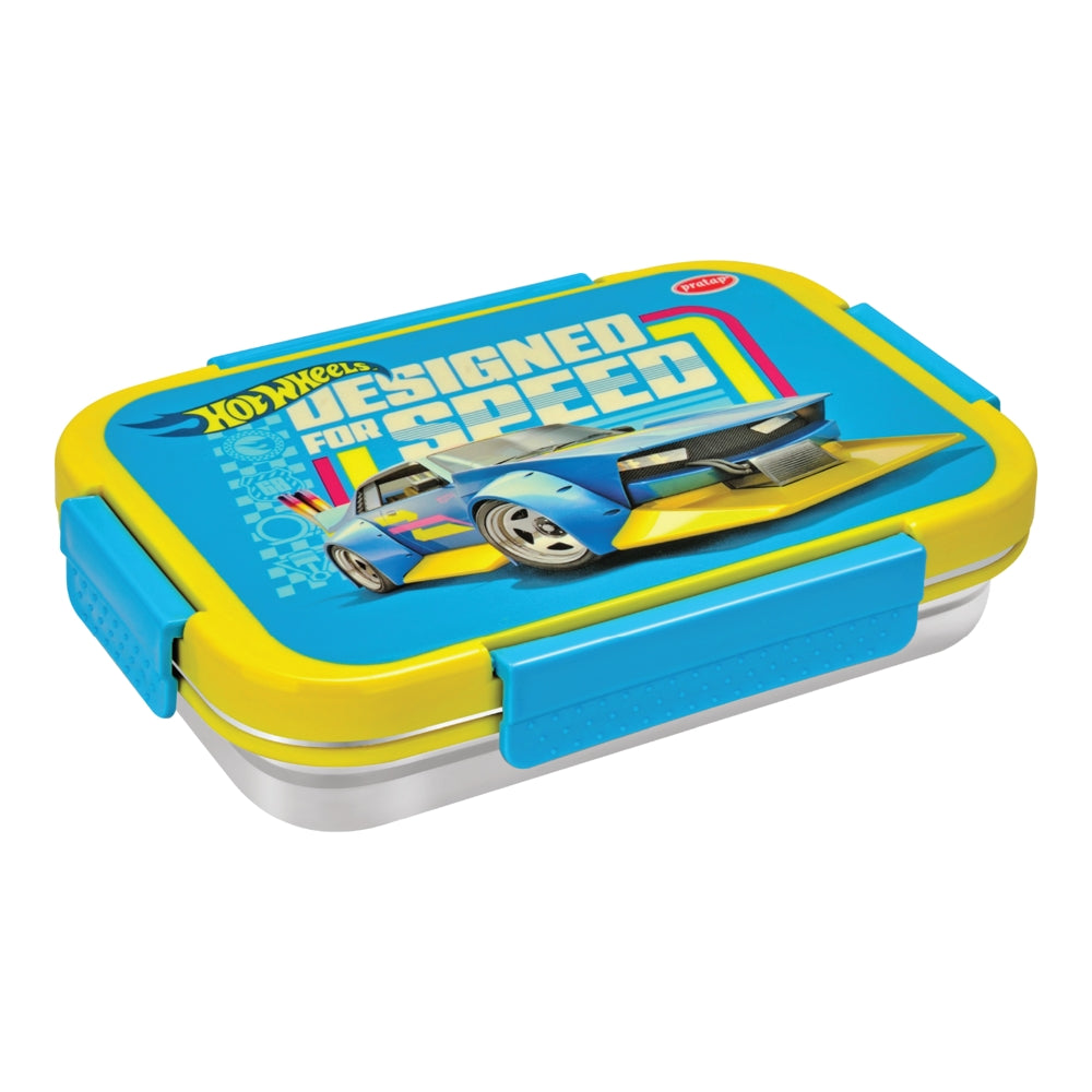 Pratap Stainless Steel Hot Wheels Lunch Box (Yellow) 720 ml - 1 Unit