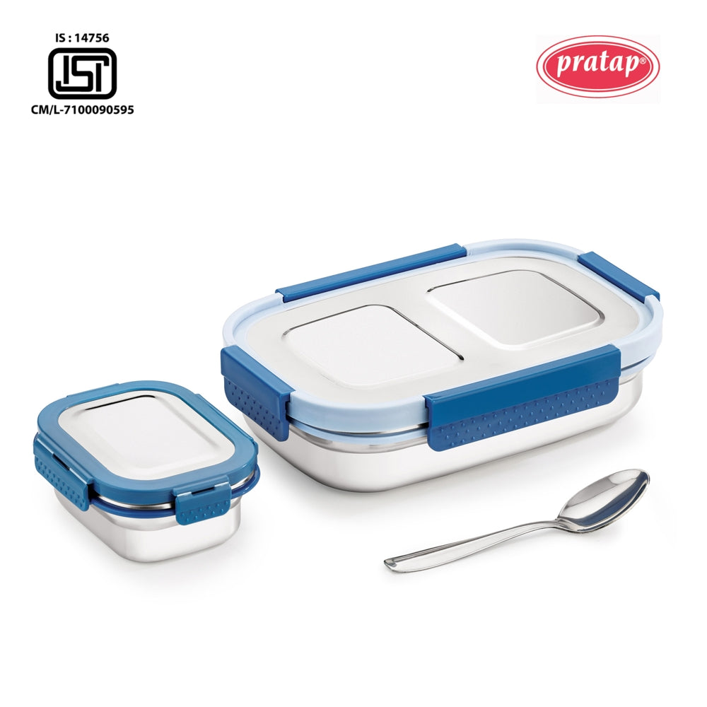 Pratap Stainless Steel Lunch Box (780 ml) Blue - 1 Unit