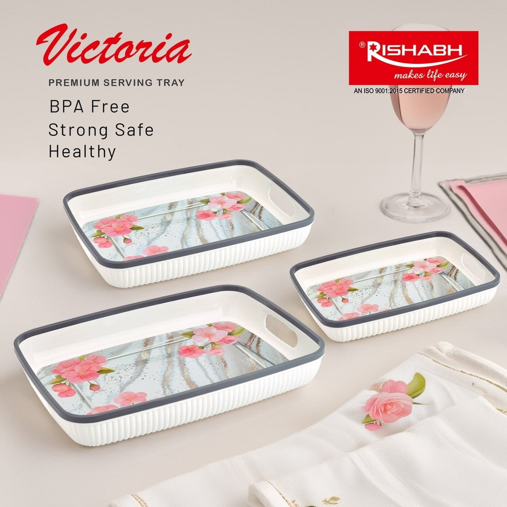 Rishabh Victoria Premium Serving Tray Set (White & Pink) - Set Of 3 - 3 U