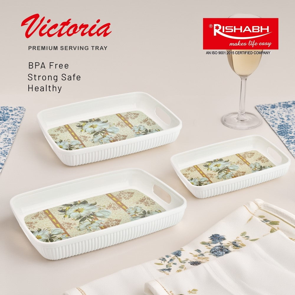 Rishabh Victoria Premium Serving Tray Set (White) - Set Of 3 - 3 U