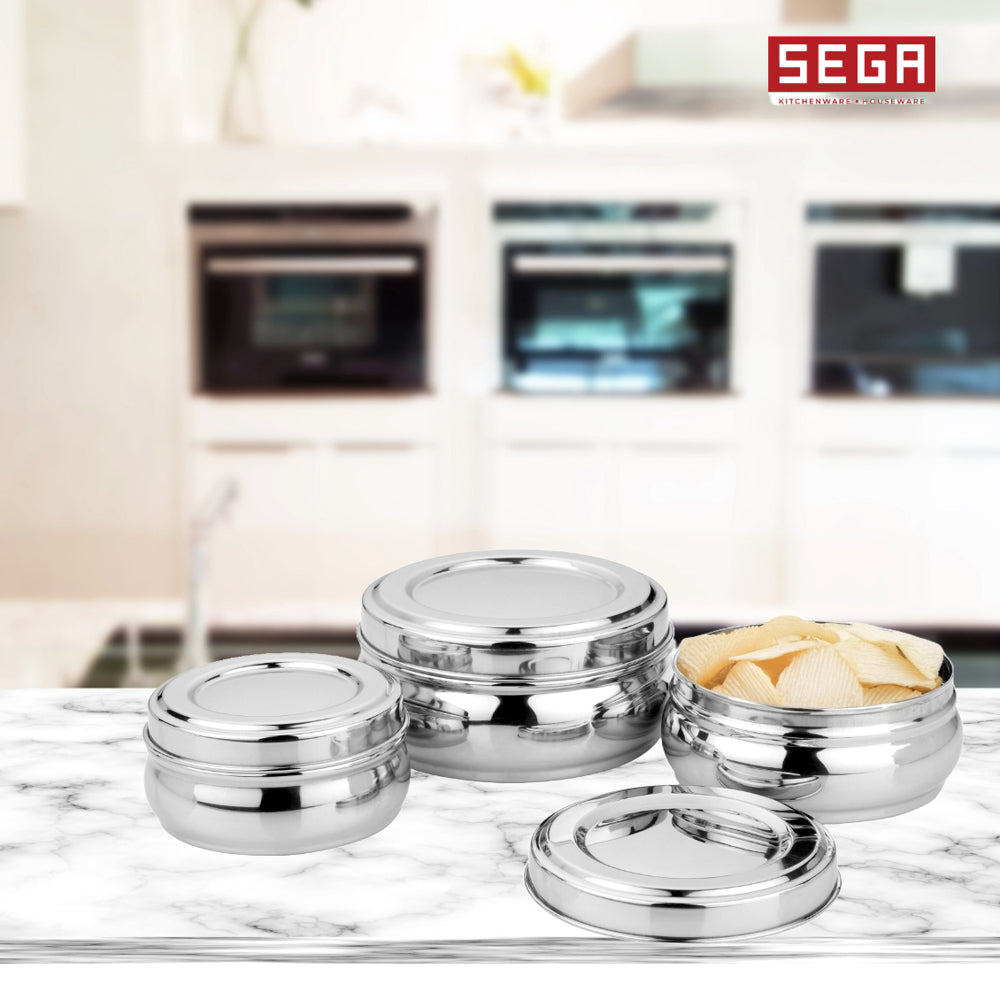 SEGA Stainless Steel Belly Shape Puri Dabba Set (3 Pieces) - 1 U