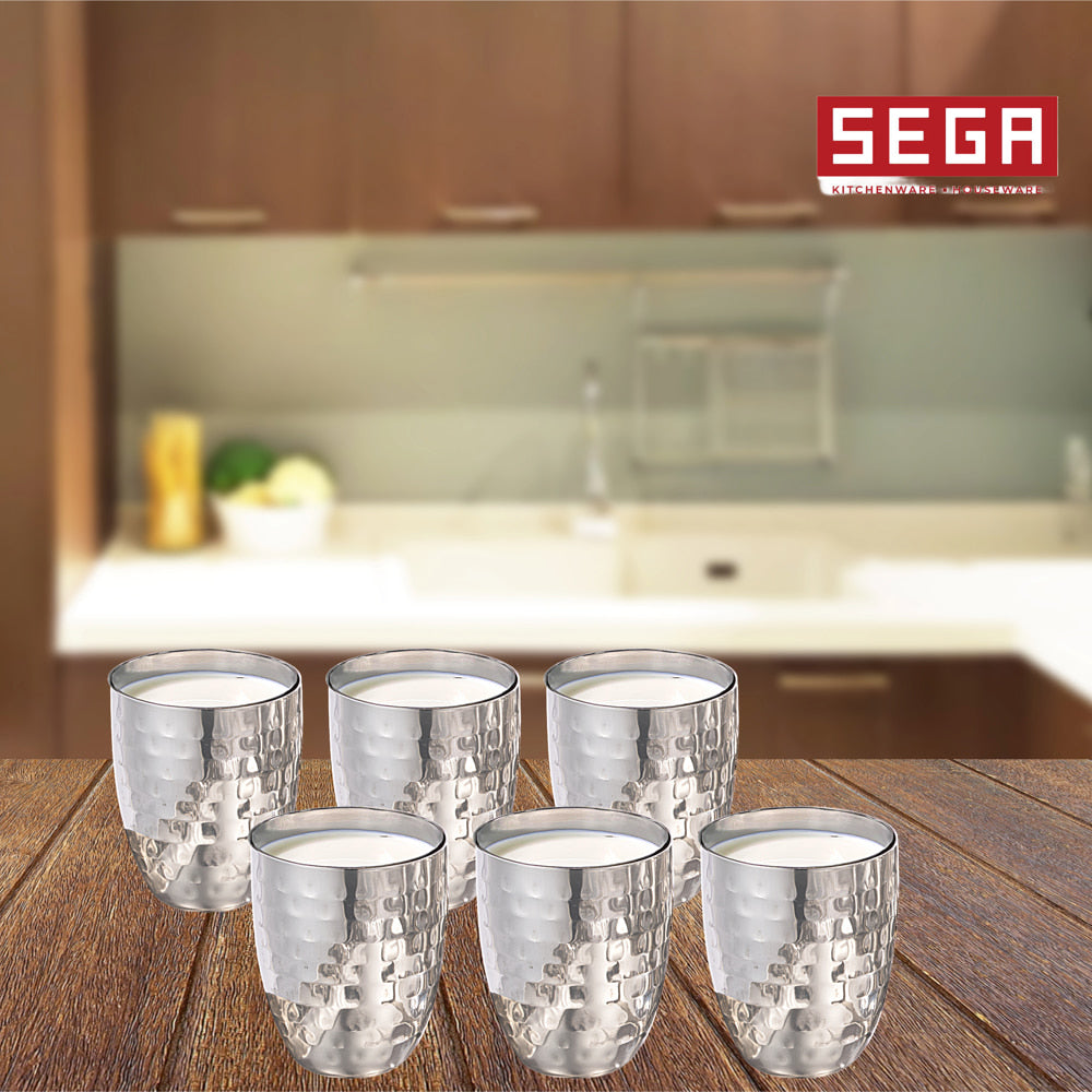 SEGA Stainless Steel Hammered Glass Set (6 Pieces) - 1 U