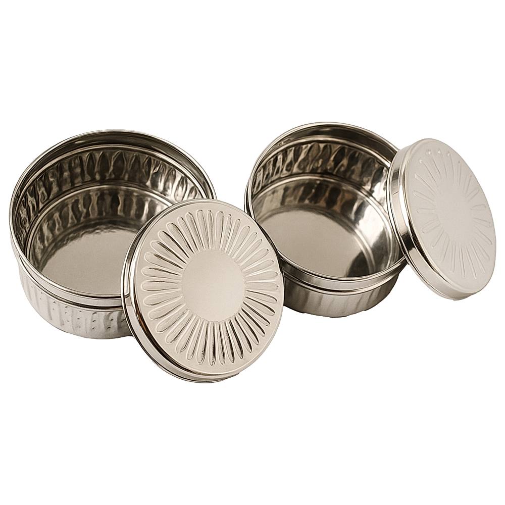 SEGA Stainless Steel Hammered Sun Puri Dabba - Set of 2 - 1 Unit