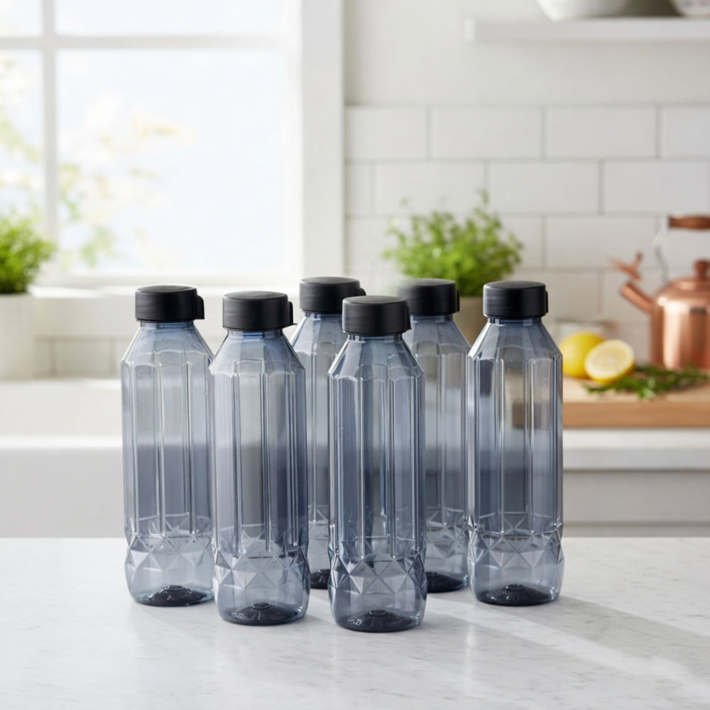 Steelo Apsara Plastic Water Bottle (900 ml) Grey - Set Of 6 - 1 Unit
